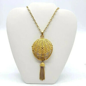 Crown TRIFARI Hot Air Balloon Pendant Necklace Large w/ Tassel Drop Vintage